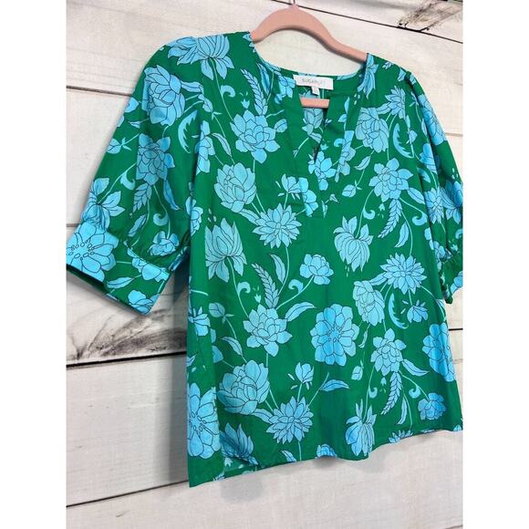 Sugarlips Size XS Top V Neck Green With Light Blue Flowers - Picture 6 of 6